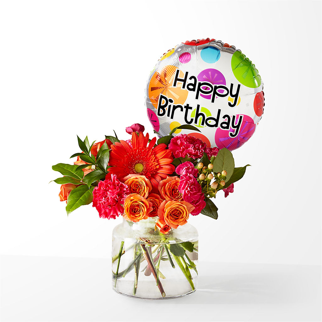 Fiesta Bouquet with Birthday Balloon – Abell Flower Shop, Abernathy TX