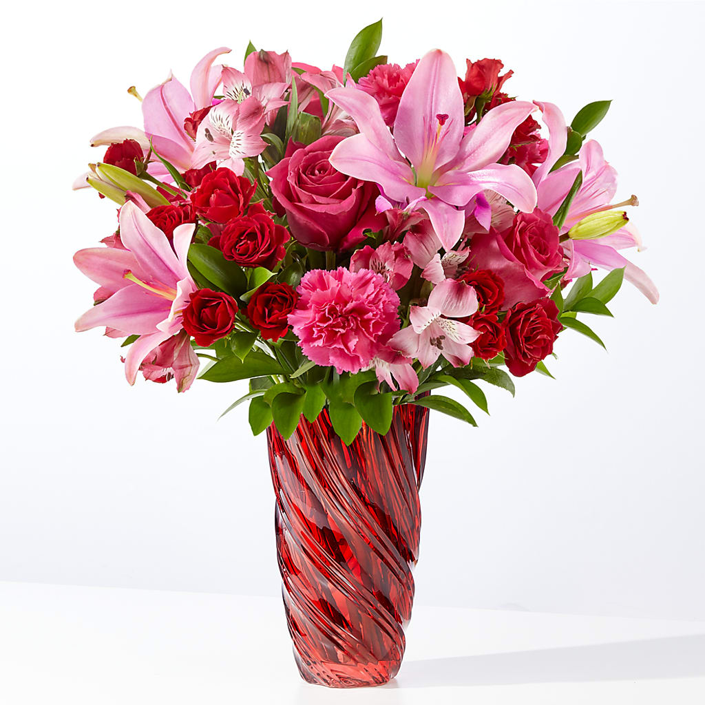 In Love Bouquet with Luxe Swirl Vase – Abell Flower Shop, Abernathy TX