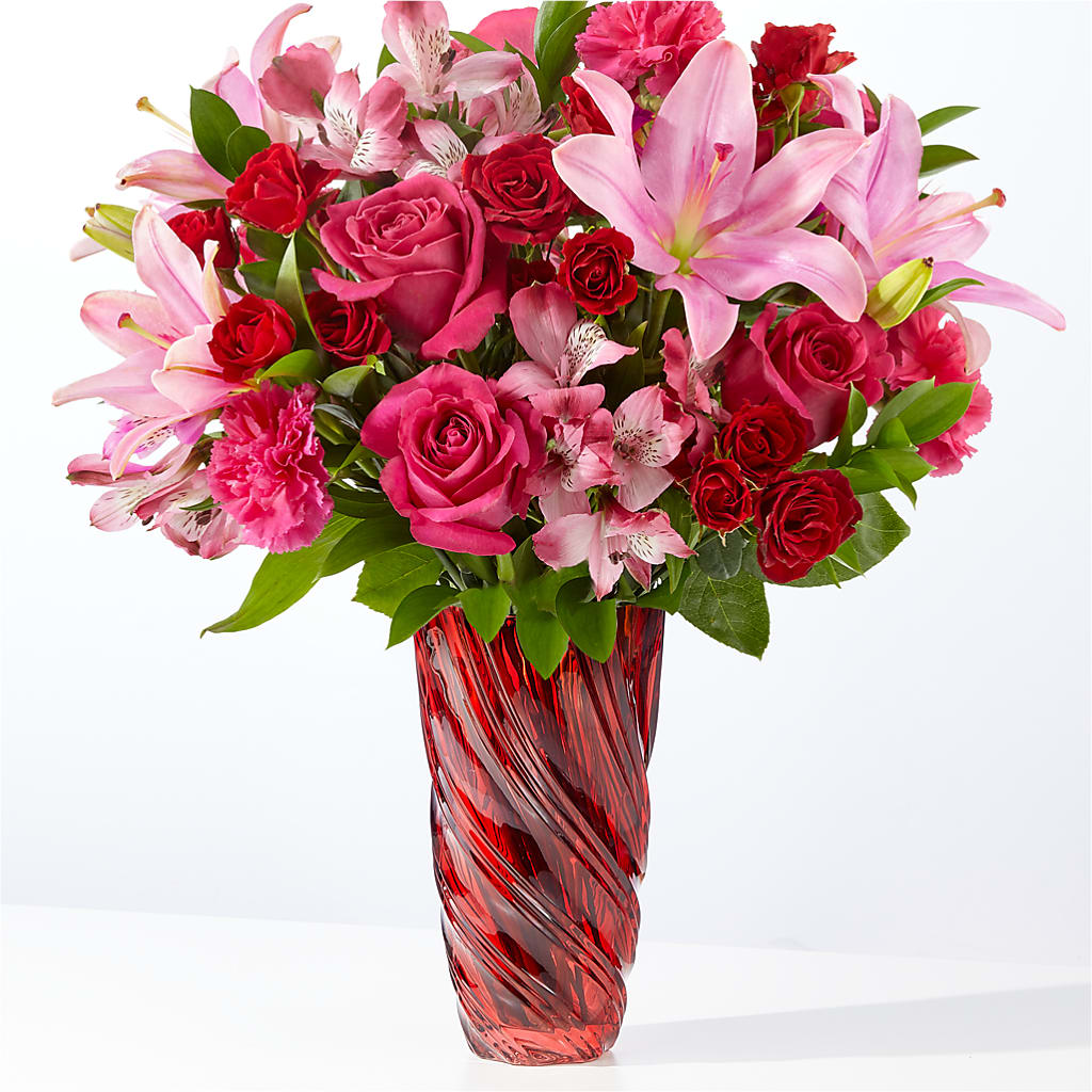 In Love Bouquet with Luxe Swirl Vase – Abell Flower Shop, Abernathy TX