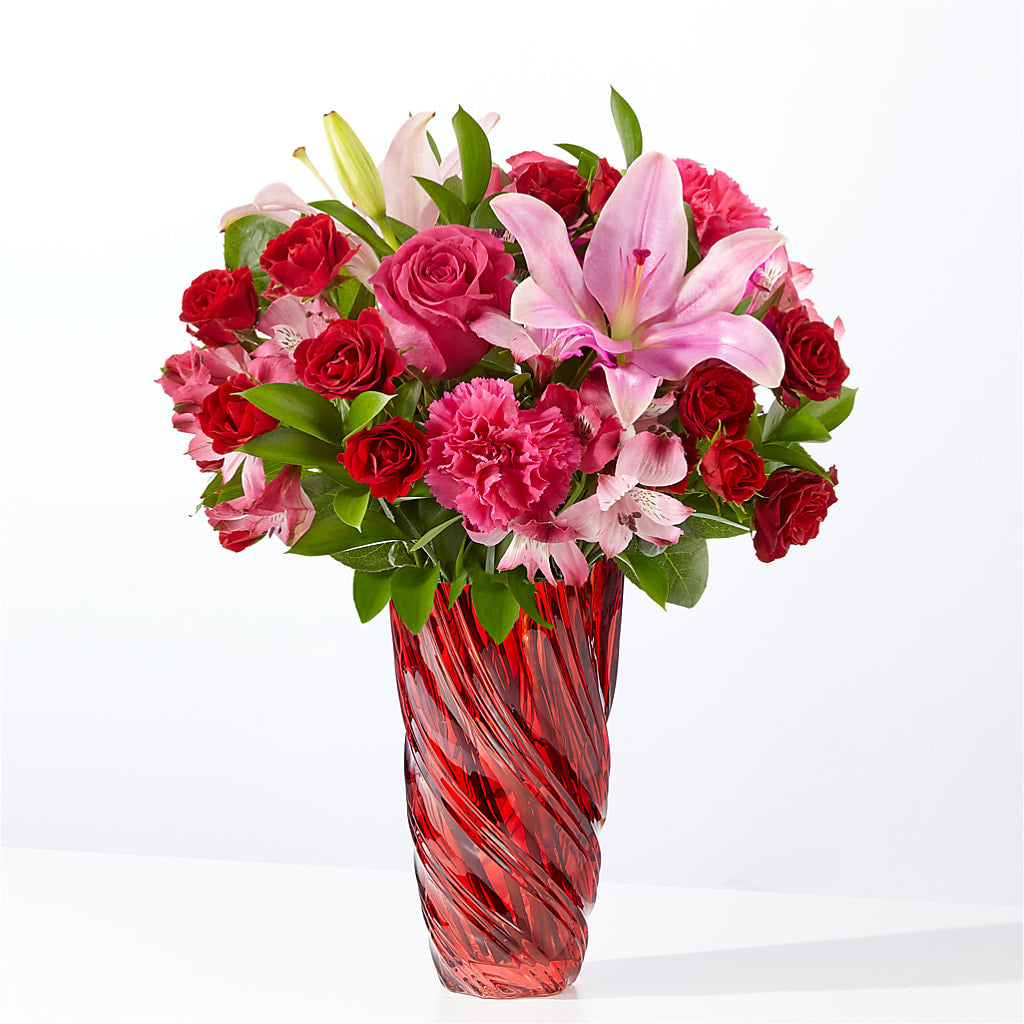 In Love Bouquet with Luxe Swirl Vase – Abell Flower Shop, Abernathy TX