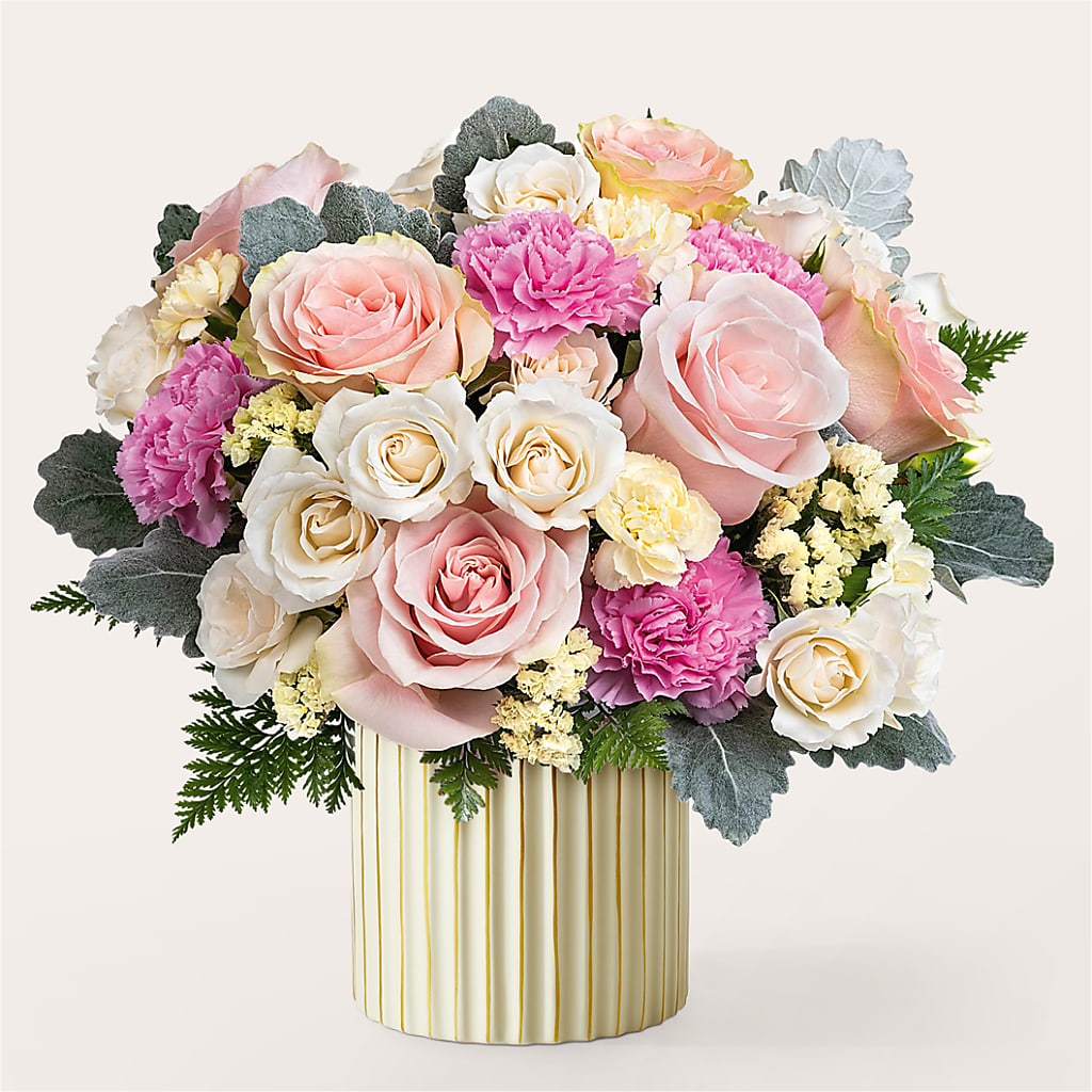 Blissful Moments Bouquet with Ivory Vase – Abell Flower Shop, Abernathy TX