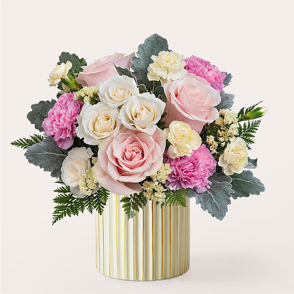 Blissful Moments Bouquet with Ivory Vase – Abell Flower Shop, Abernathy TX