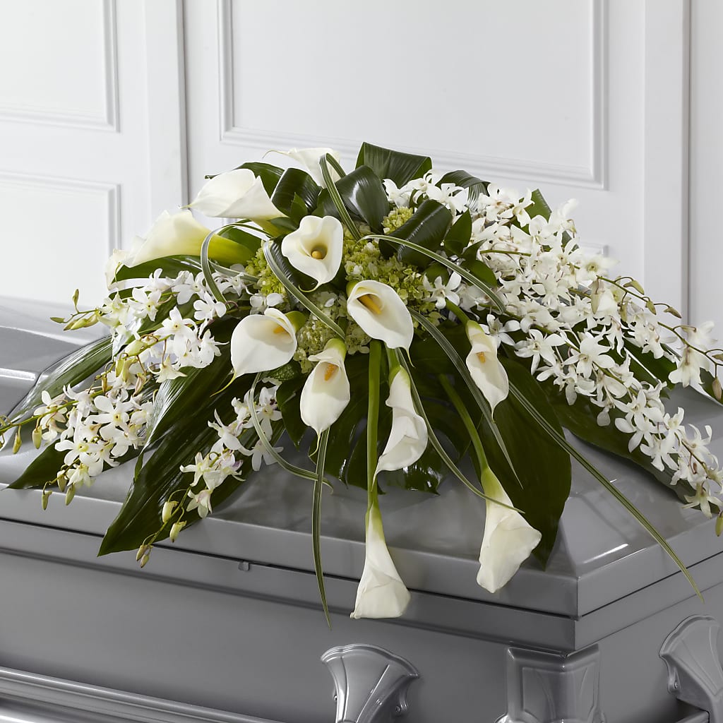 Angel Wings Casket Spray – Abell Flower Shop, Abernathy TX