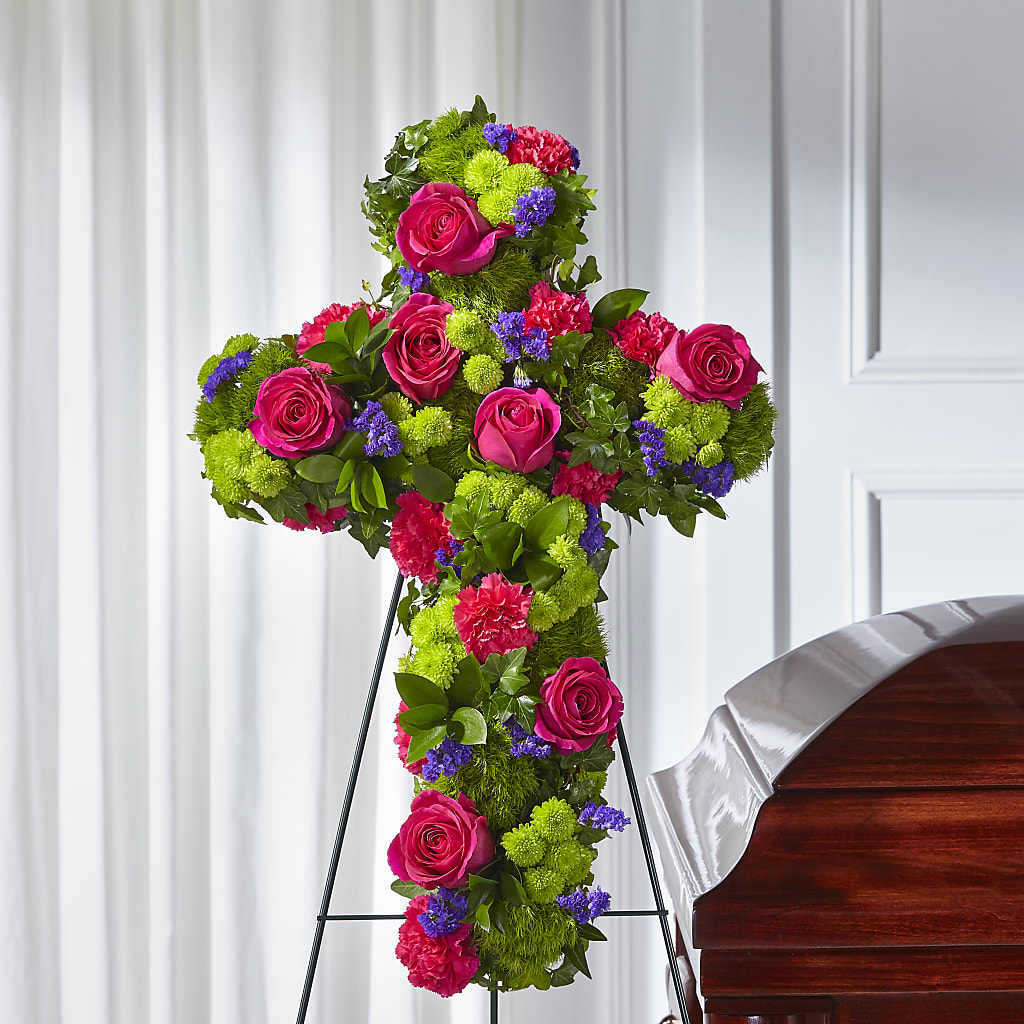 Tribute Rose Floral Cross – Abell Flower Shop, Abernathy TX
