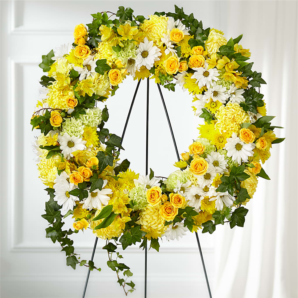 Golden Remembrance Wreath – Abell Flower Shop, Abernathy TX