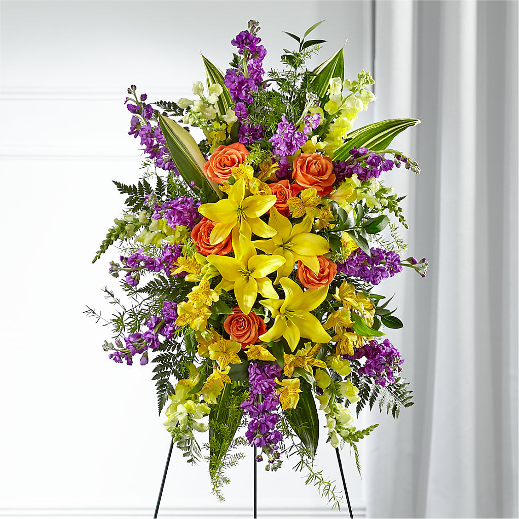 Thoughtful Prayers Standing Spray – Abell Flower Shop, Abernathy TX