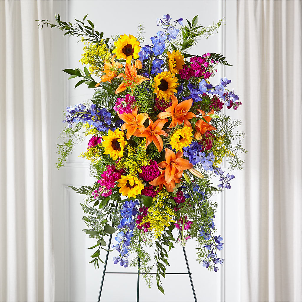 Sunlit Memories Standing Spray (Standard) – Abell Flower Shop, Abernathy TX