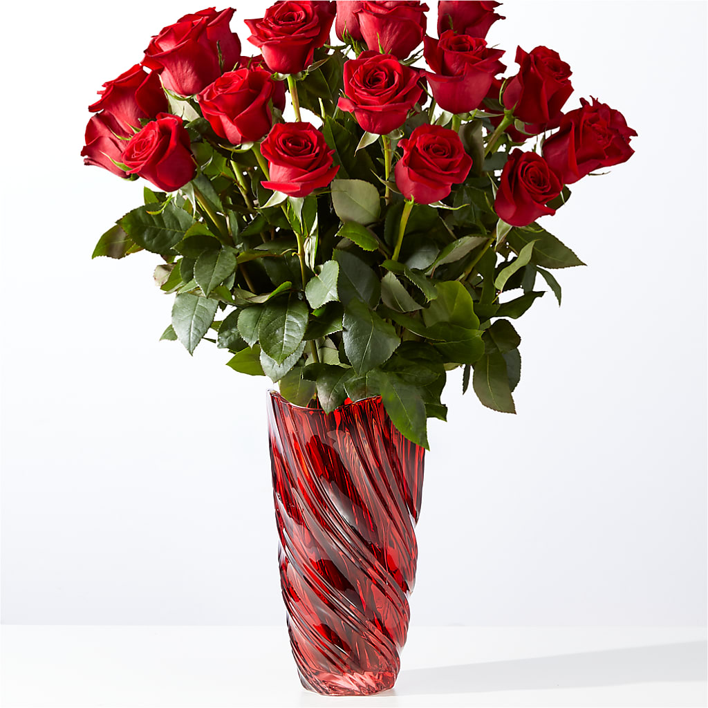 Classic Love Red Rose Bouquet with Luxe Swirl Vase – Abell Flower Shop, Abernathy TX