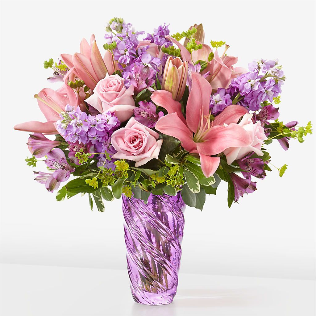 Precious Petals Bouquet with Luxe Swirl Vase – Abell Flower Shop, Abernathy TX