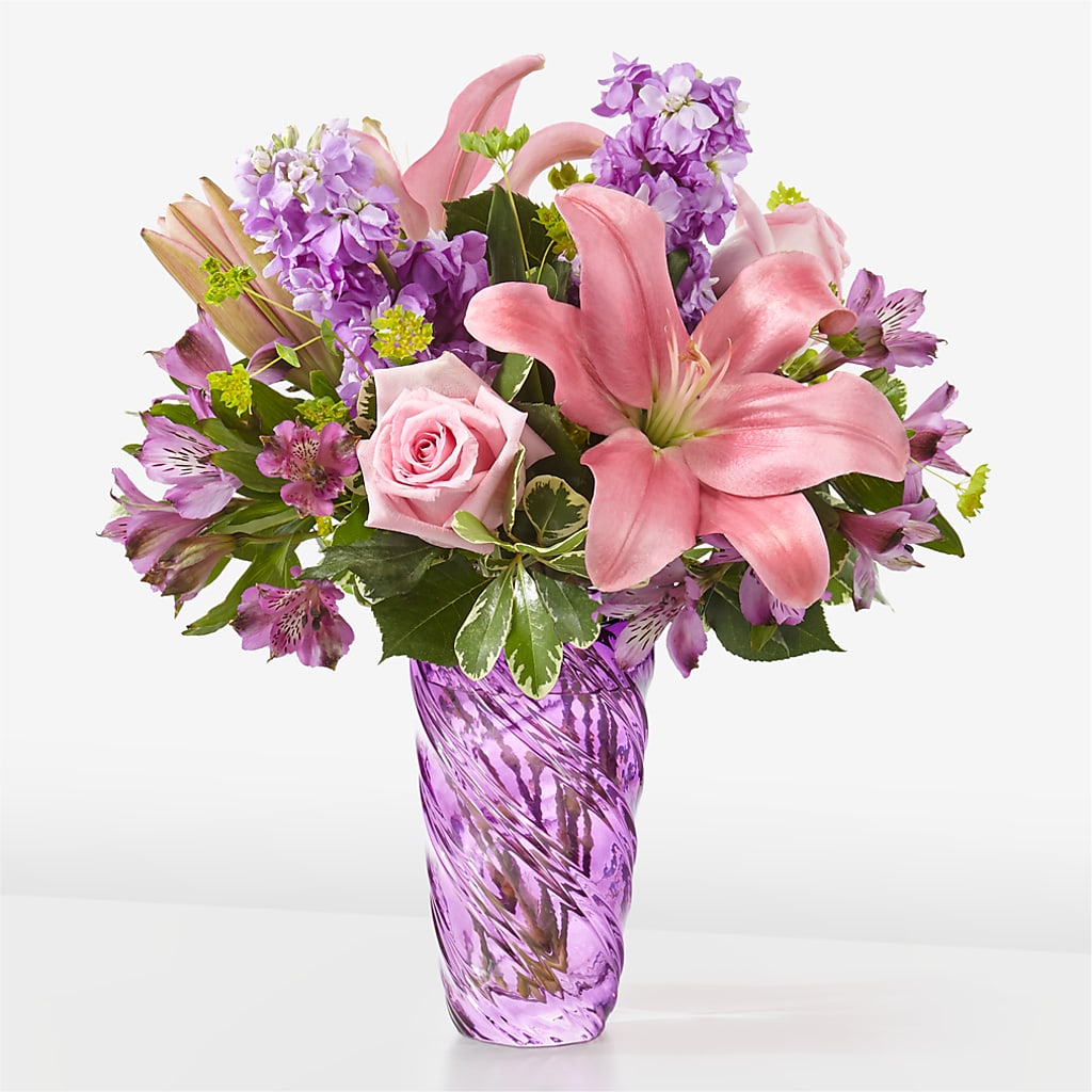 Precious Petals Bouquet with Luxe Swirl Vase – Abell Flower Shop, Abernathy TX