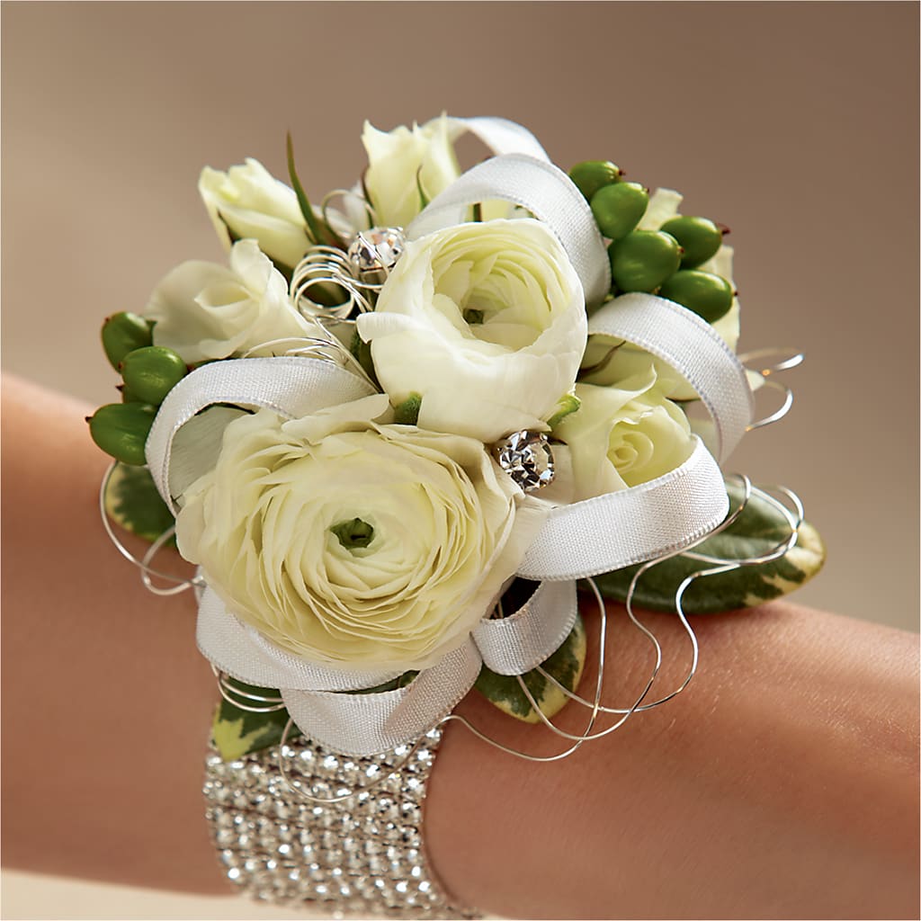 White Wedding Corsage – Abell Flower Shop, Abernathy TX