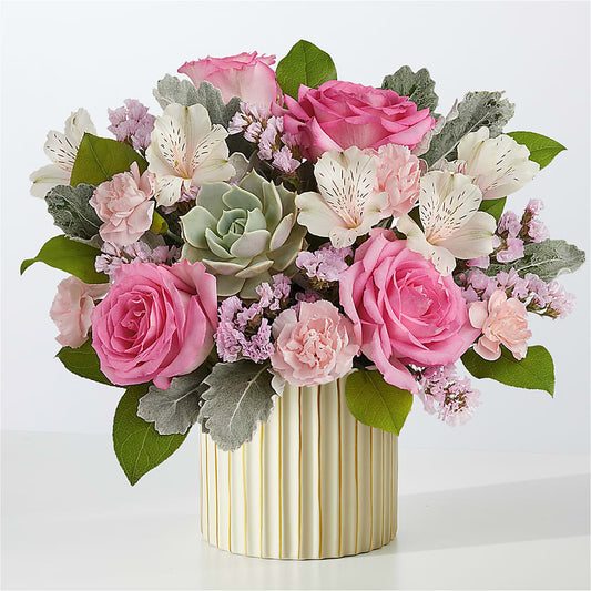 Dusty Rose Bouquet with Ivory Vase –  Abell Flower Shop, Abernathy TX