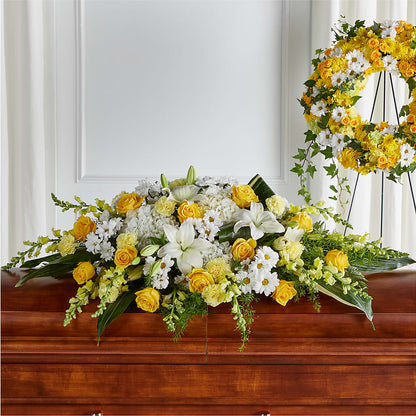 Golden Harmony Casket Spray –  Abell Flower Shop, Abernathy TX