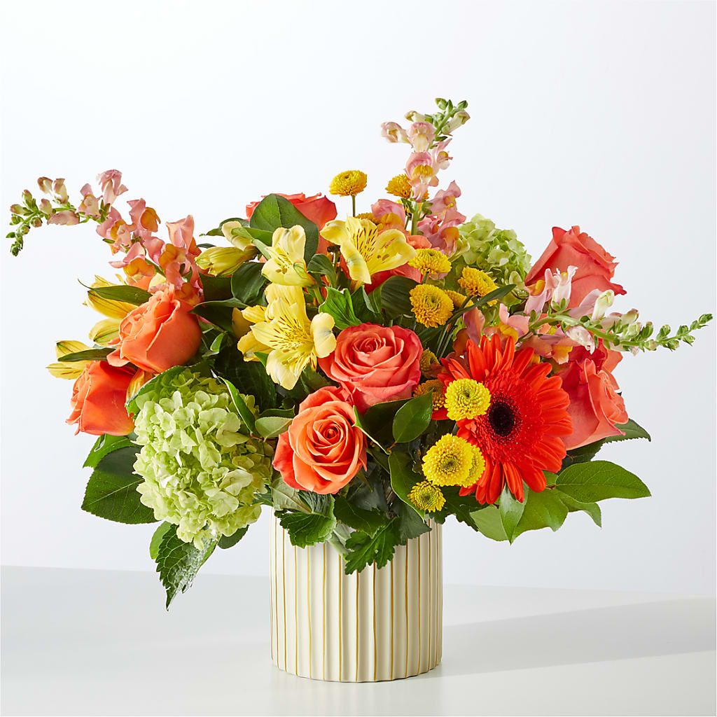 Autumn Sunshine Bouquet with Ivory Vase –  Abell Flower Shop, Abernathy TX