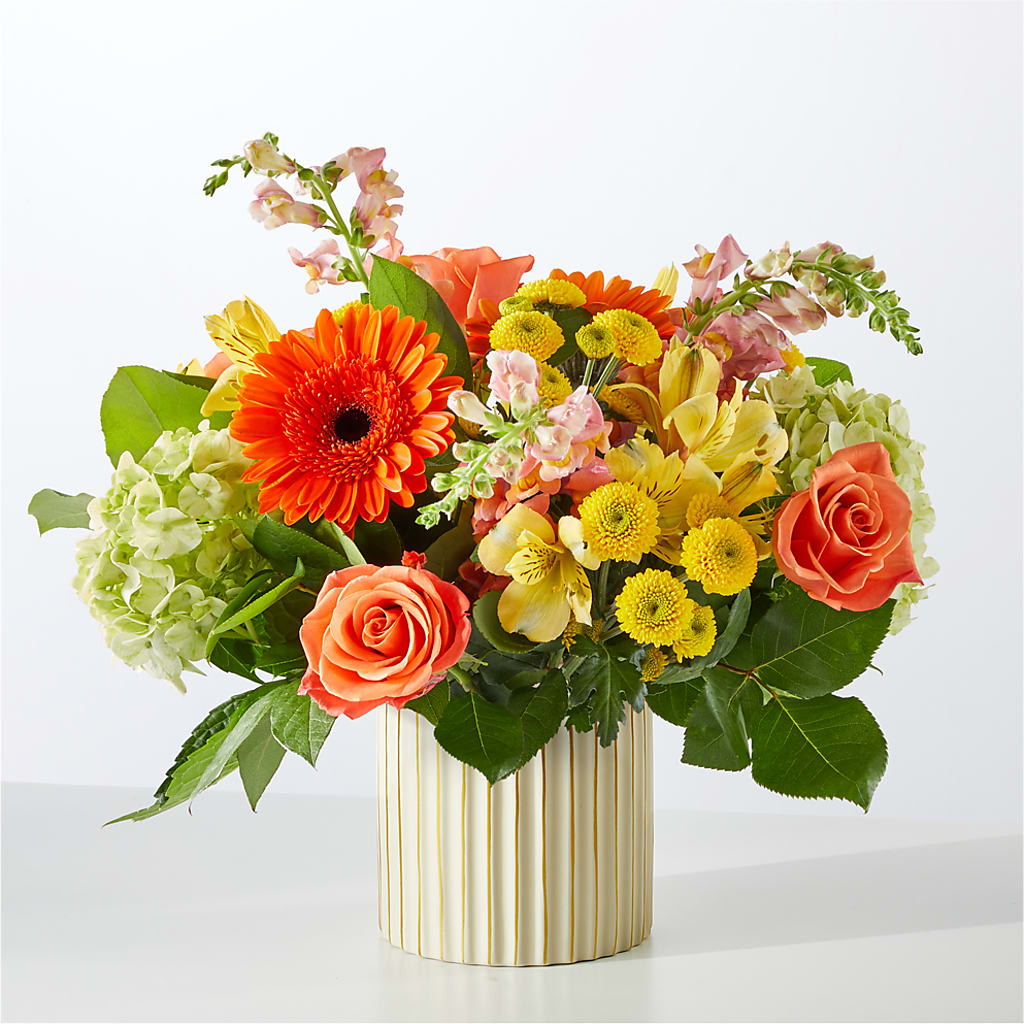 Autumn Sunshine Bouquet with Ivory Vase –  Abell Flower Shop, Abernathy TX
