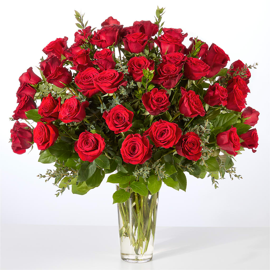 Forever Yours Fifty Stem Red Rose Bouquet –  Abell Flower Shop, Abernathy TX